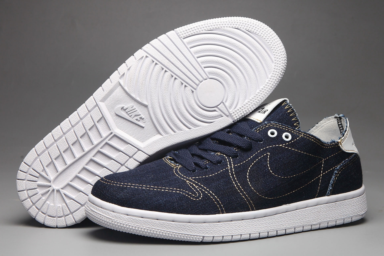 New Women Air Jordan 1 Low Canvas Blue White Shoes - Click Image to Close